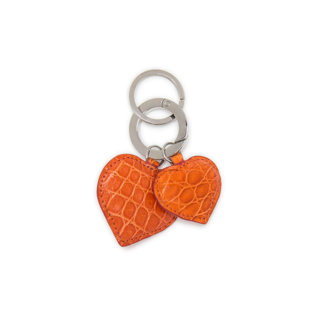 Two Hearts Crocodile Leather Keychain