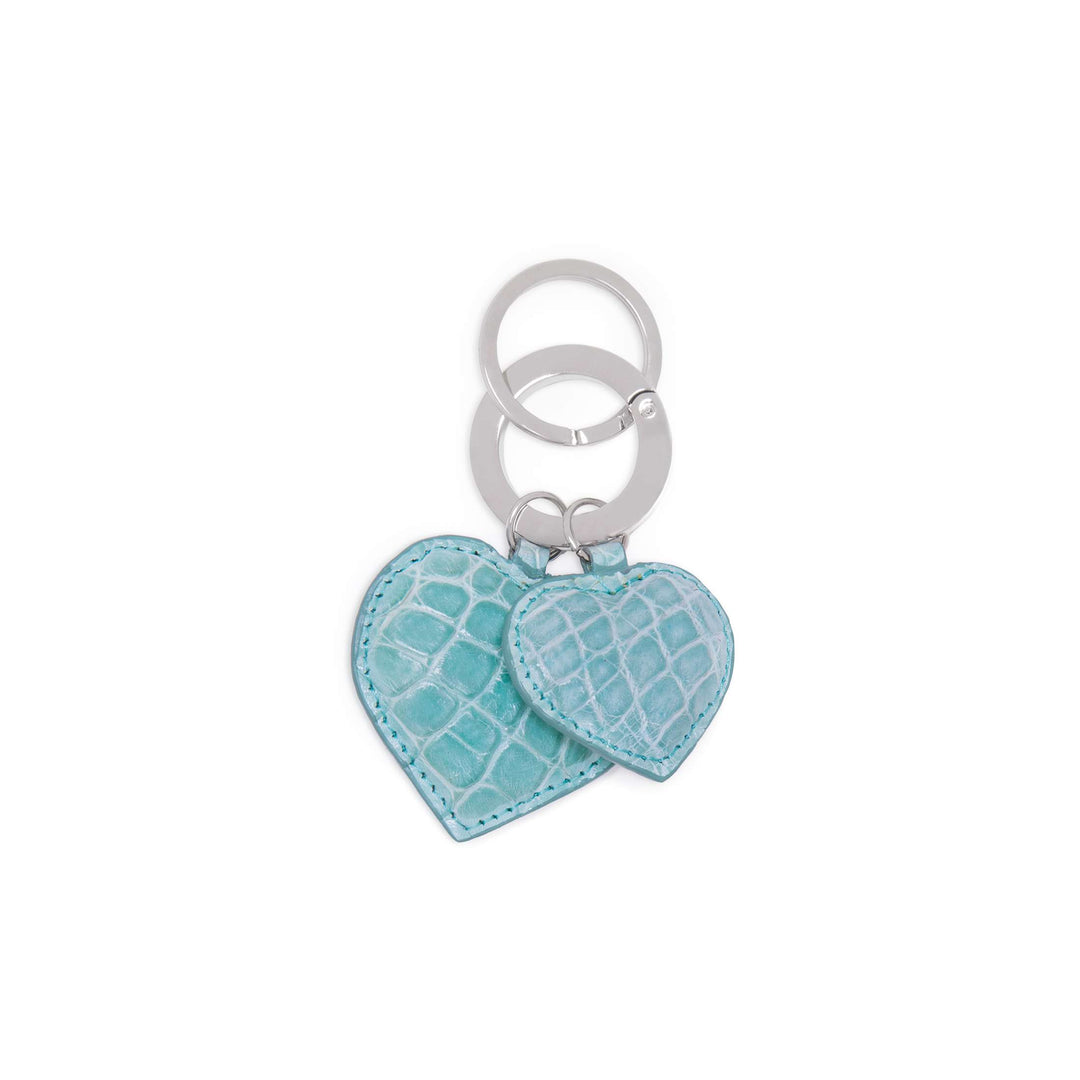 Two Hearts Crocodile Leather Keychain