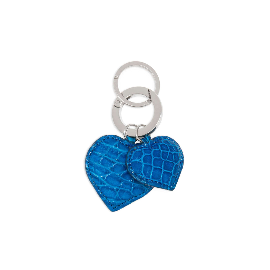 Two Hearts Crocodile Leather Keychain