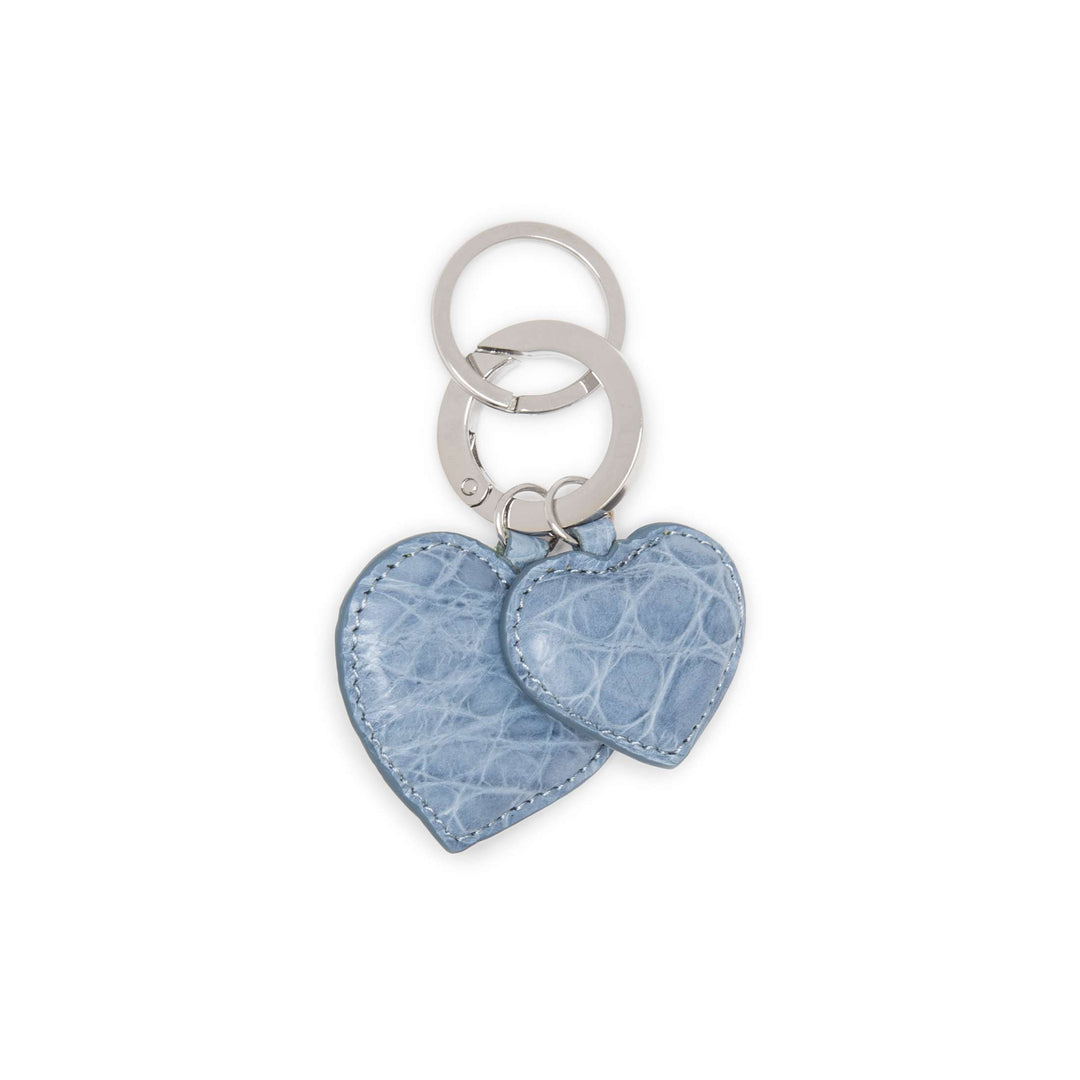 Two Hearts Crocodile Leather Keychain