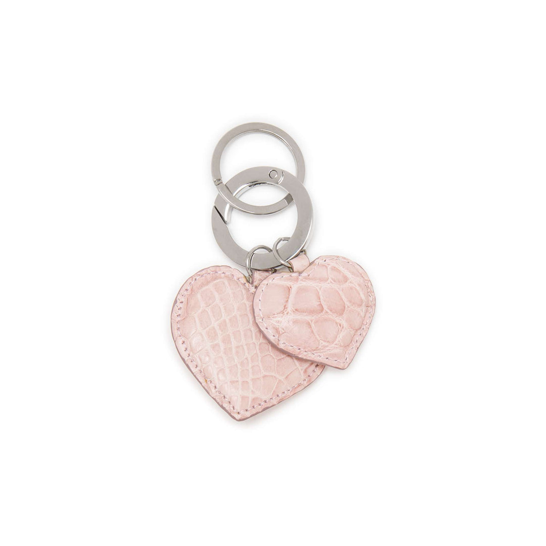 Two Hearts Crocodile Leather Keychain