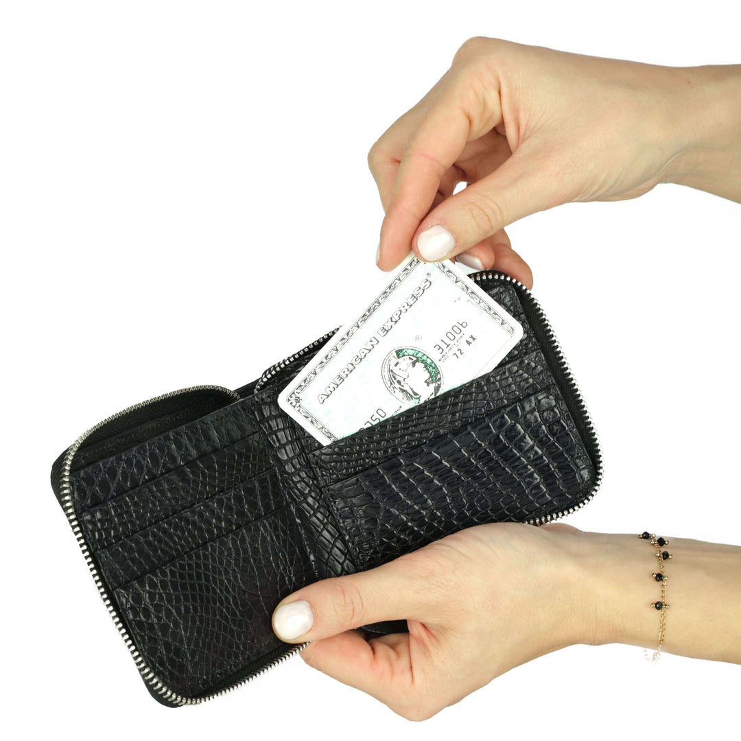 Calfskin Zip Around Wallet with Crocodile Interior
