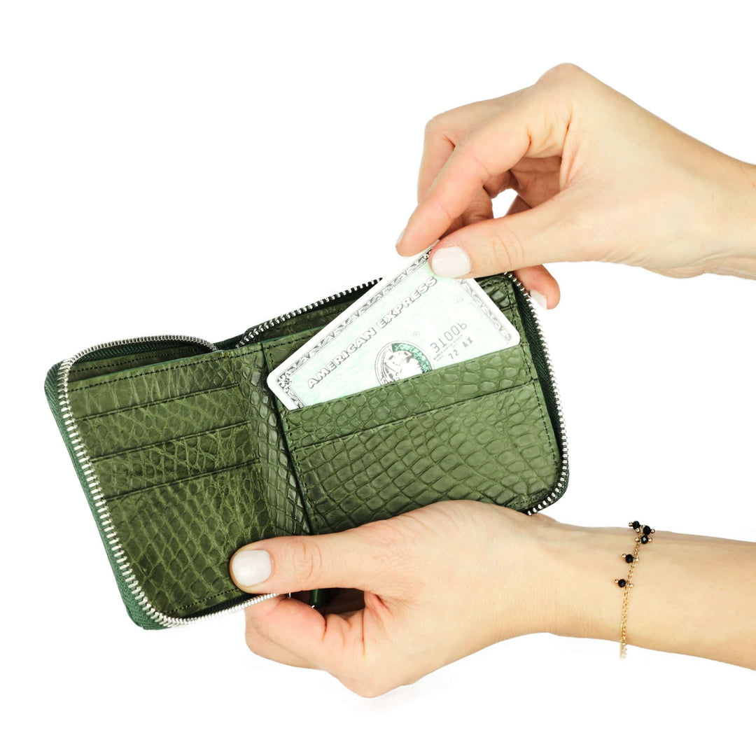 Calfskin Zip Around Wallet with Crocodile Interior