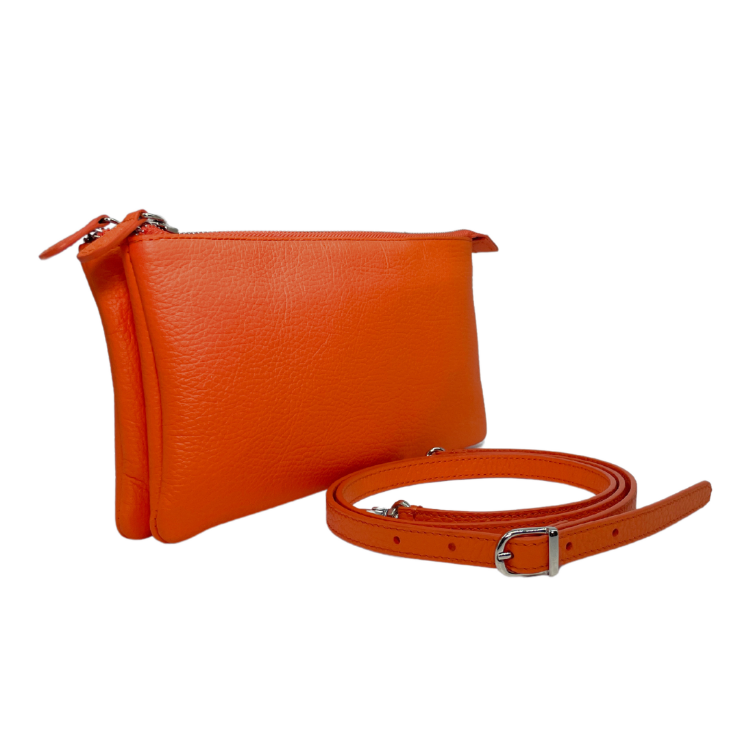 Genuine Leather Shoulder Bag with Double Compartment and Zip Closure