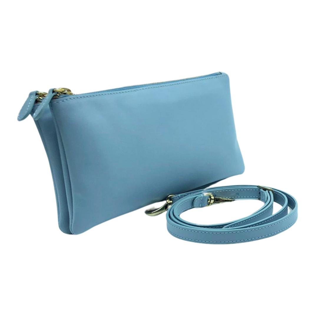Genuine Leather Shoulder Bag with Double Compartment and Zip Closure
