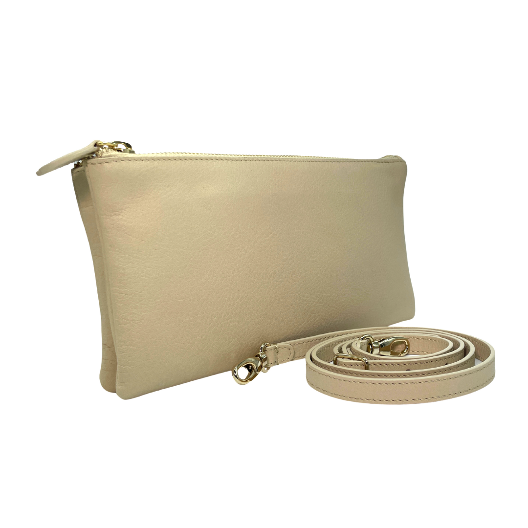 Genuine Leather Shoulder Bag with Double Compartment and Zip Closure