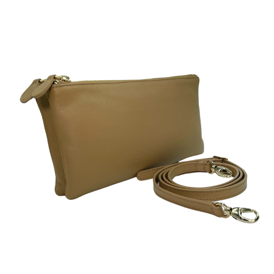 Genuine Leather Shoulder Bag with Double Compartment and Zip Closure