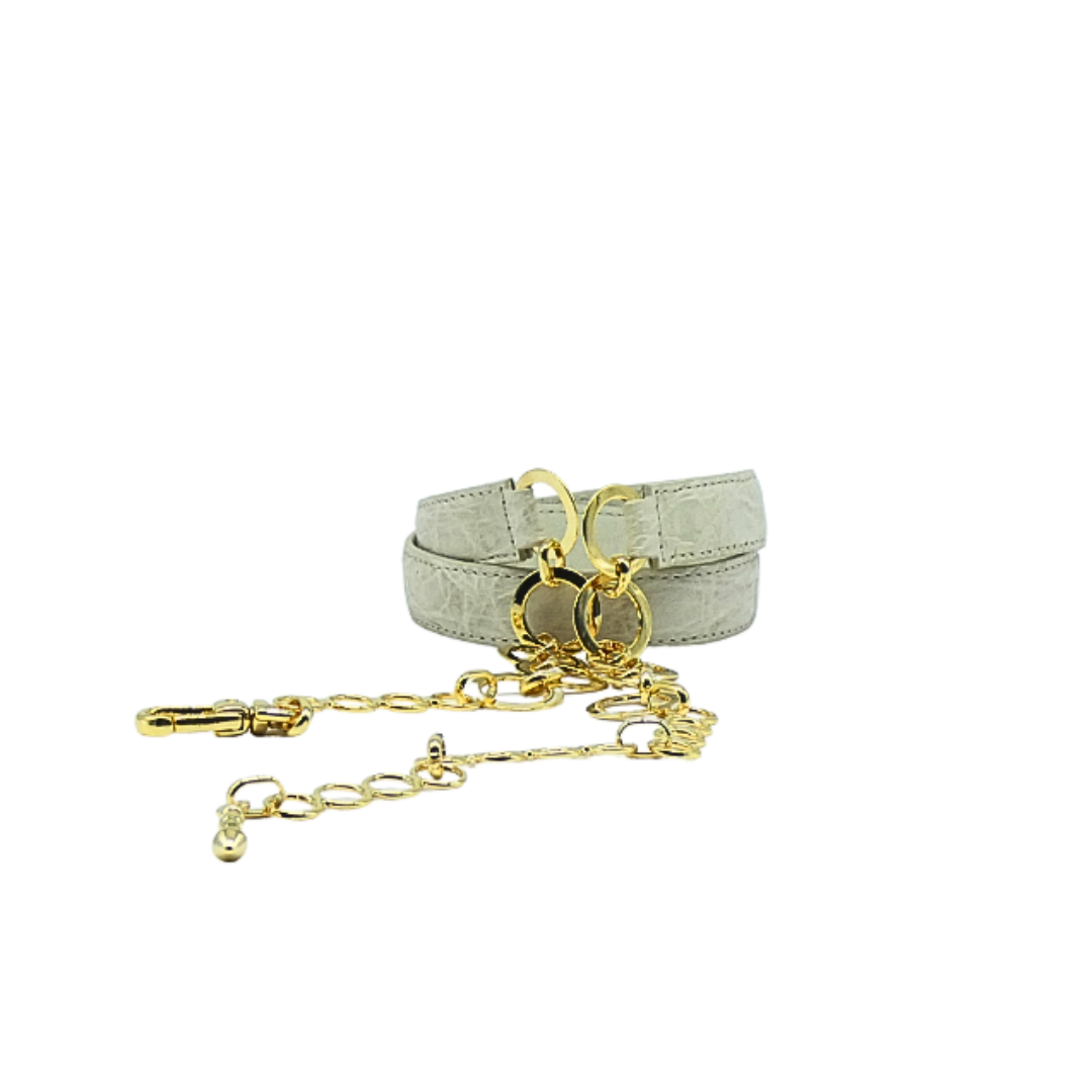20mm Crocodile Leather Belt with Gold Finish Chain Closure