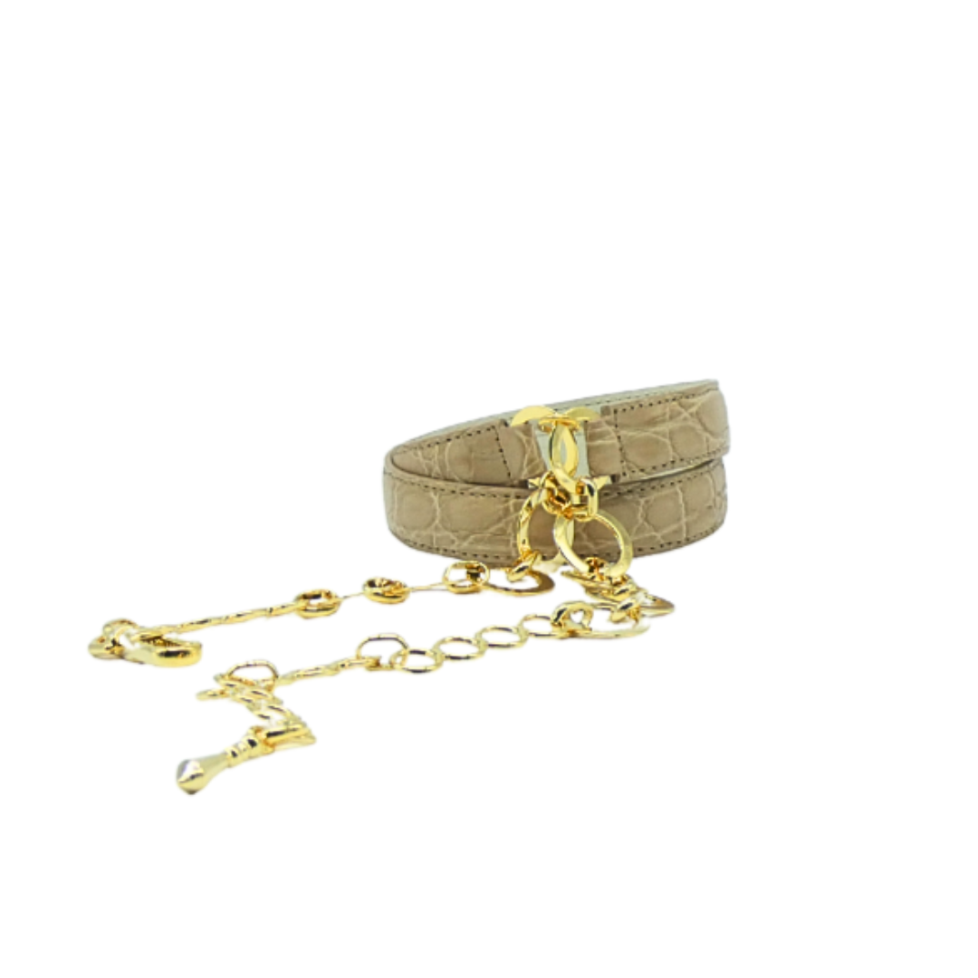 20mm Crocodile Leather Belt with Gold Finish Chain Closure