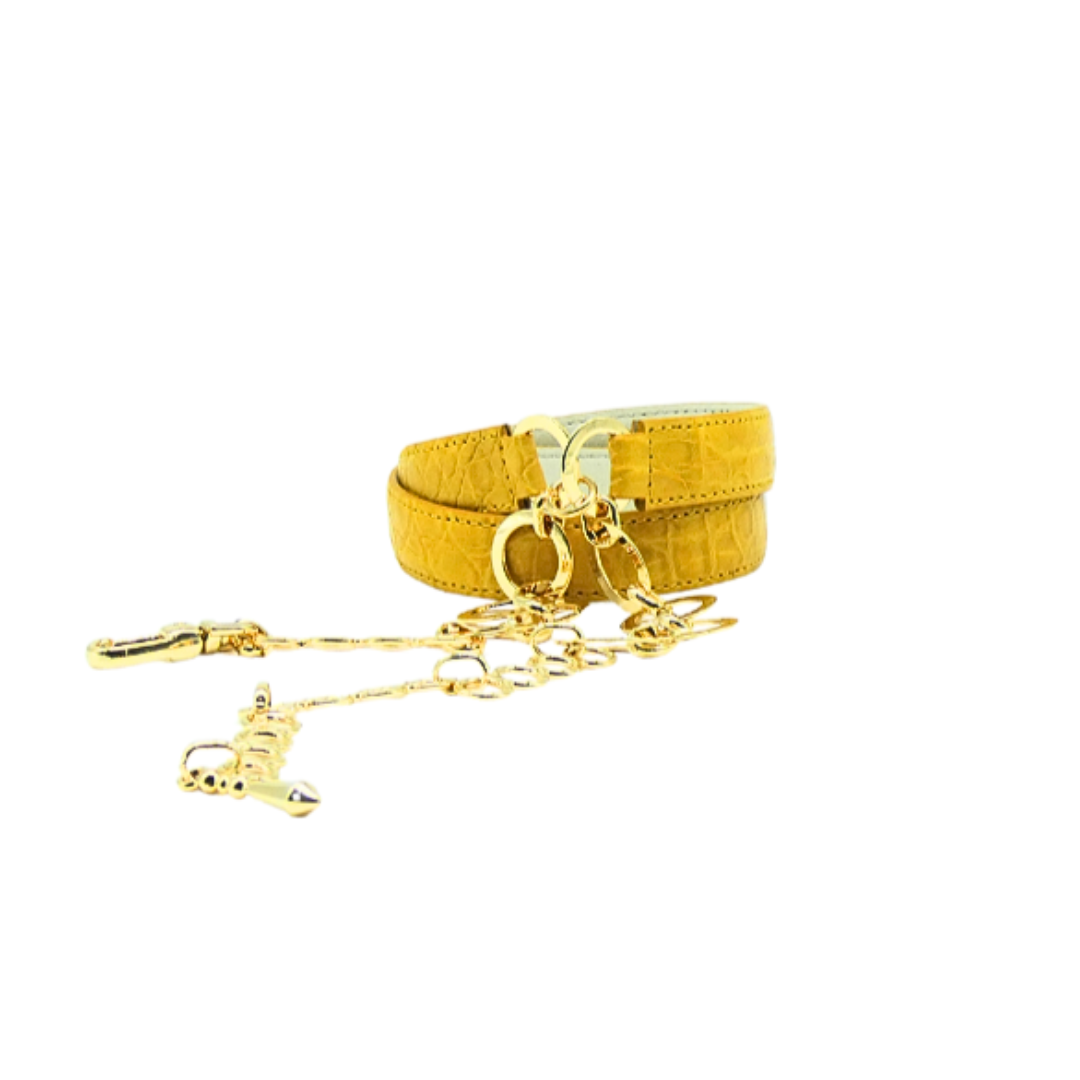 20mm Crocodile Leather Belt with Gold Finish Chain Closure