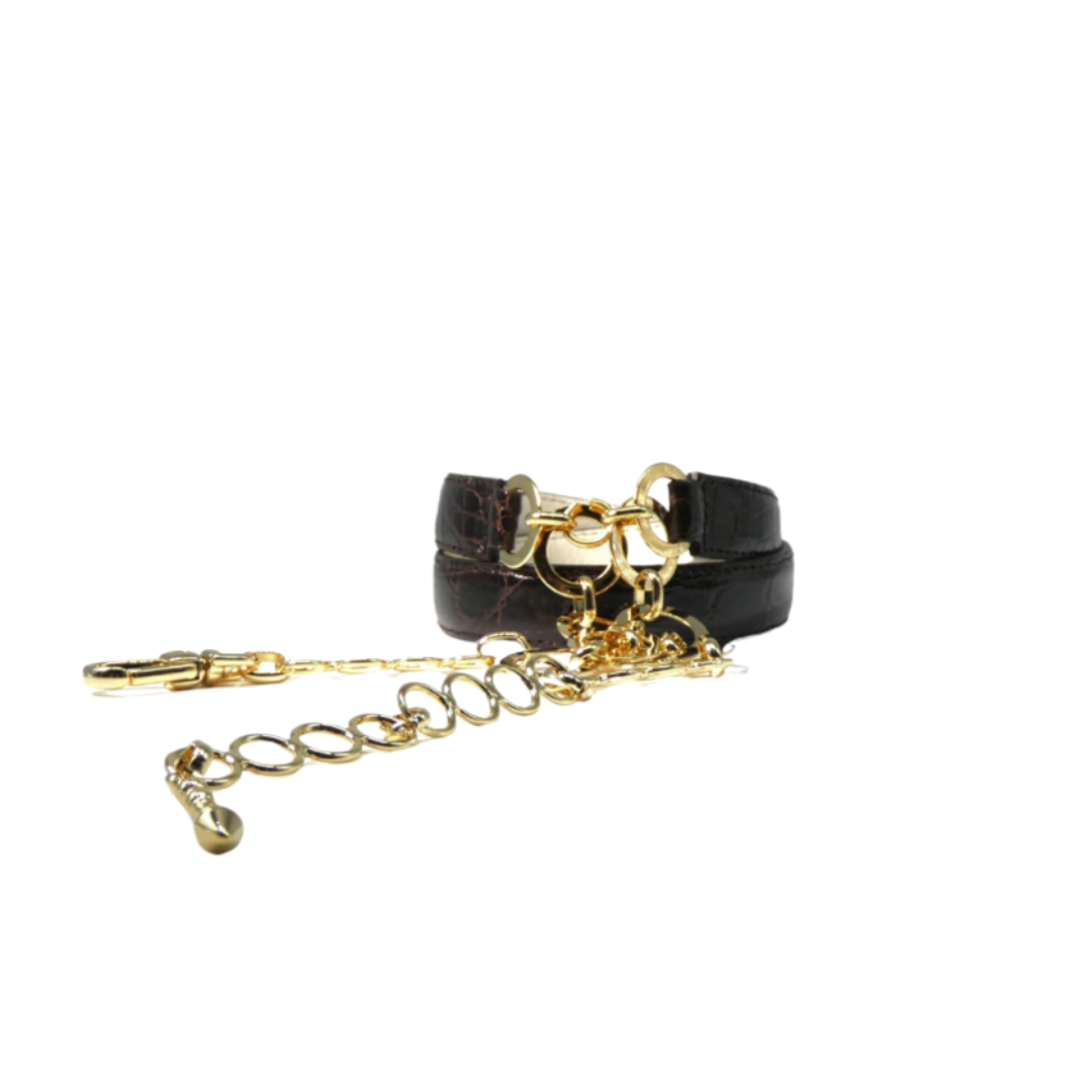 20mm Crocodile Leather Belt with Gold Finish Chain Closure
