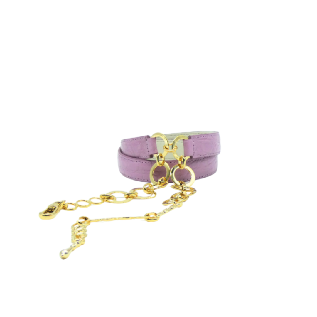 20mm Crocodile Leather Belt with Gold Finish Chain Closure