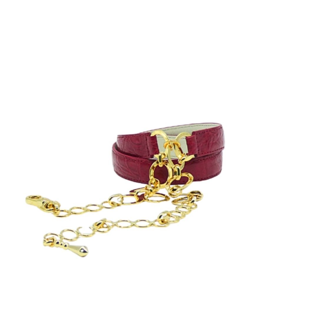 20mm Crocodile Leather Belt with Gold Finish Chain Closure