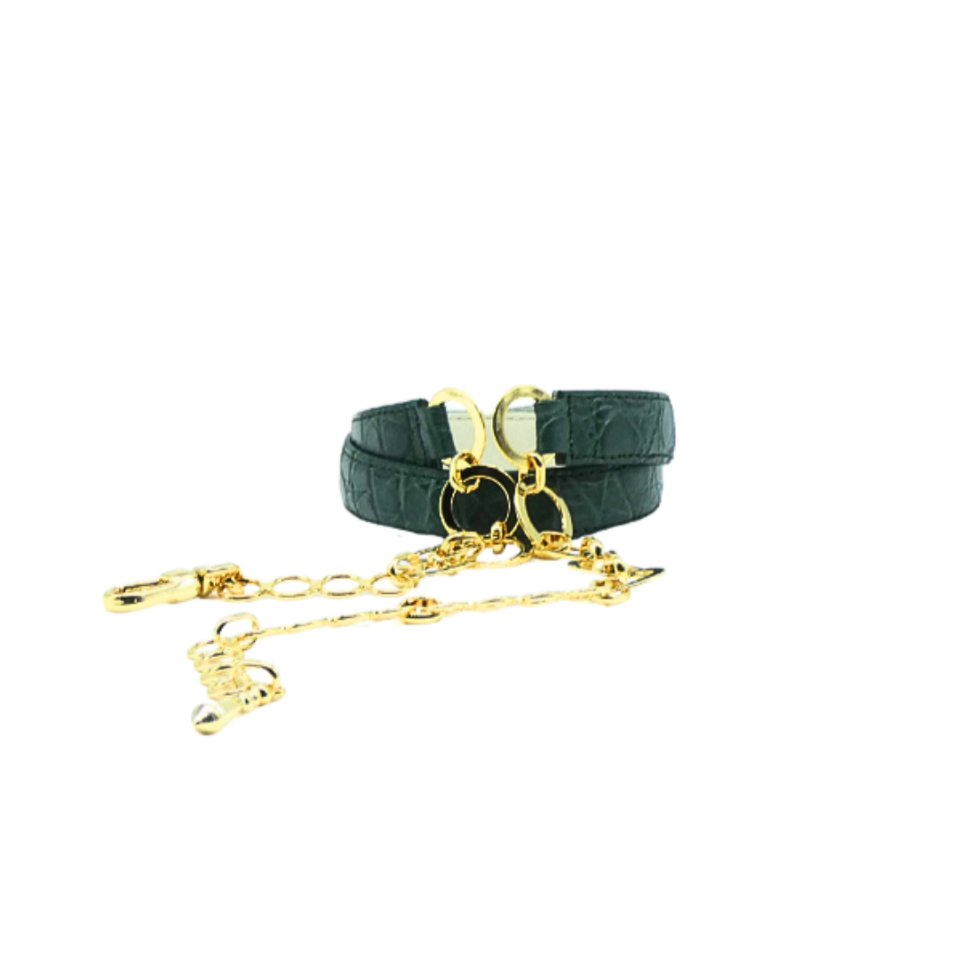 20mm Crocodile Leather Belt with Gold Finish Chain Closure