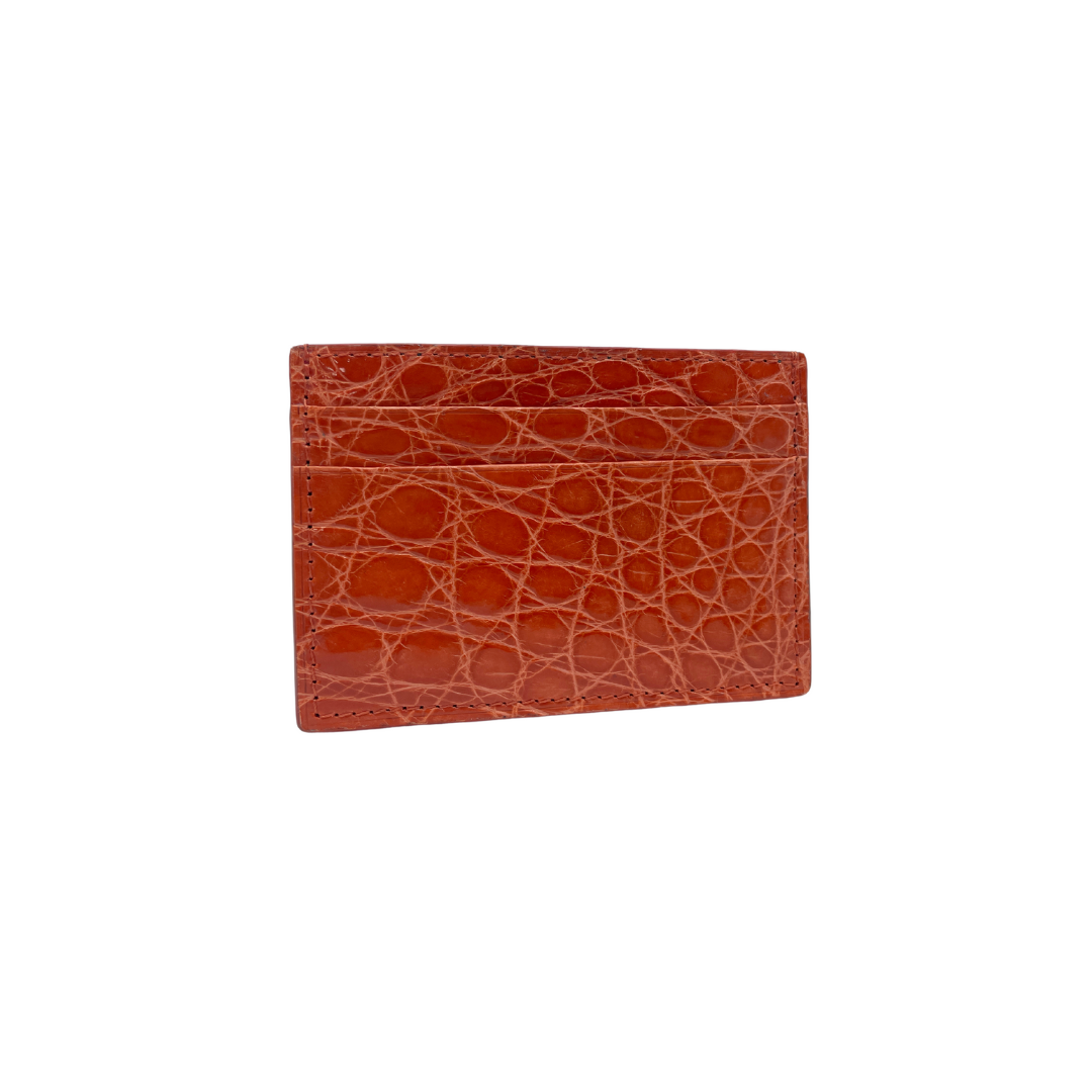 Small Crocodile Leather Credit Card Holder - Square
