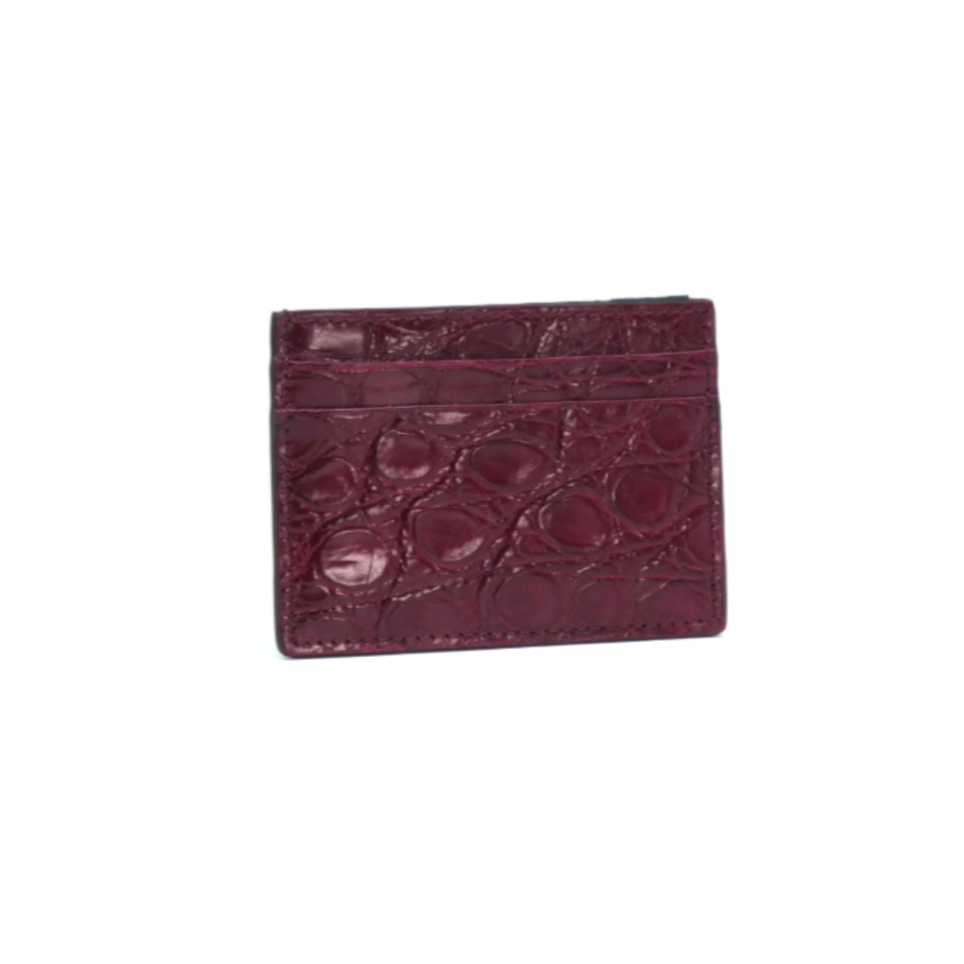 Small Crocodile Leather Credit Card Holder - Square