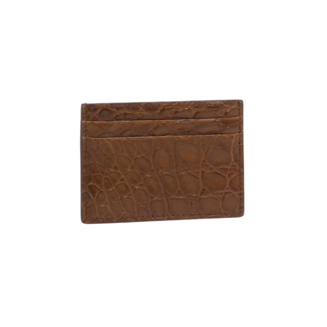 Small Crocodile Leather Credit Card Holder - Square