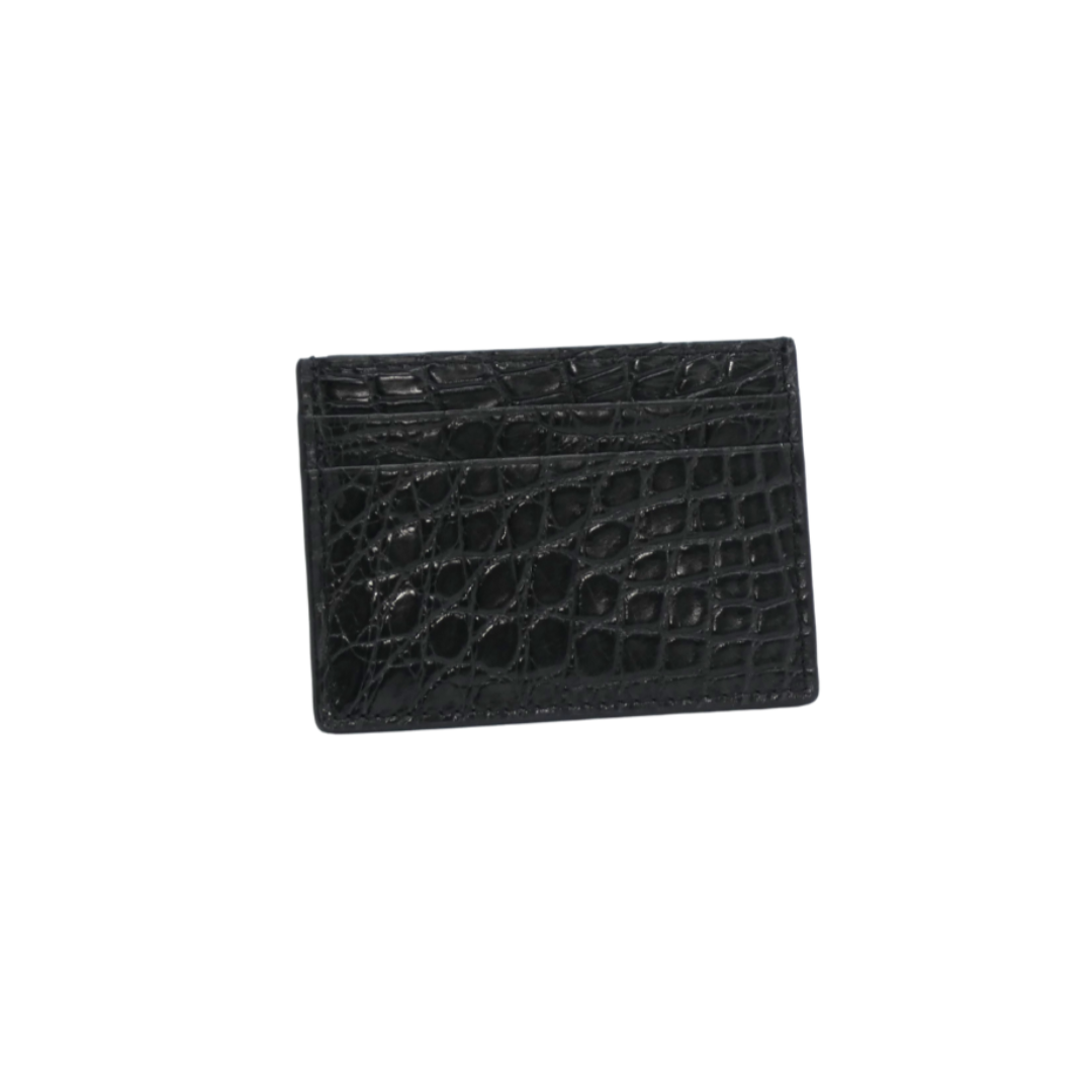 Small Crocodile Leather Credit Card Holder - Square