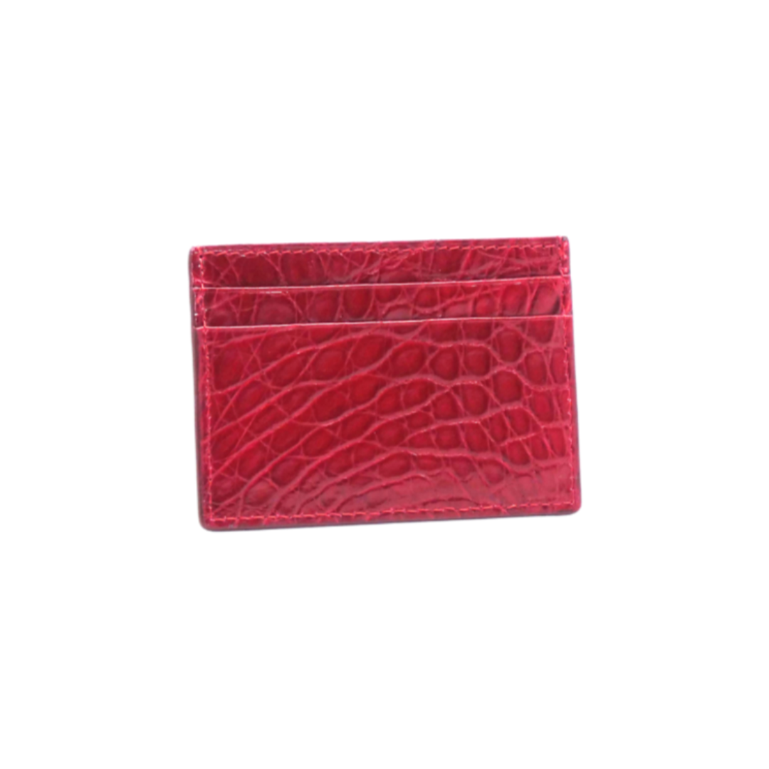 Small Crocodile Leather Credit Card Holder - Square