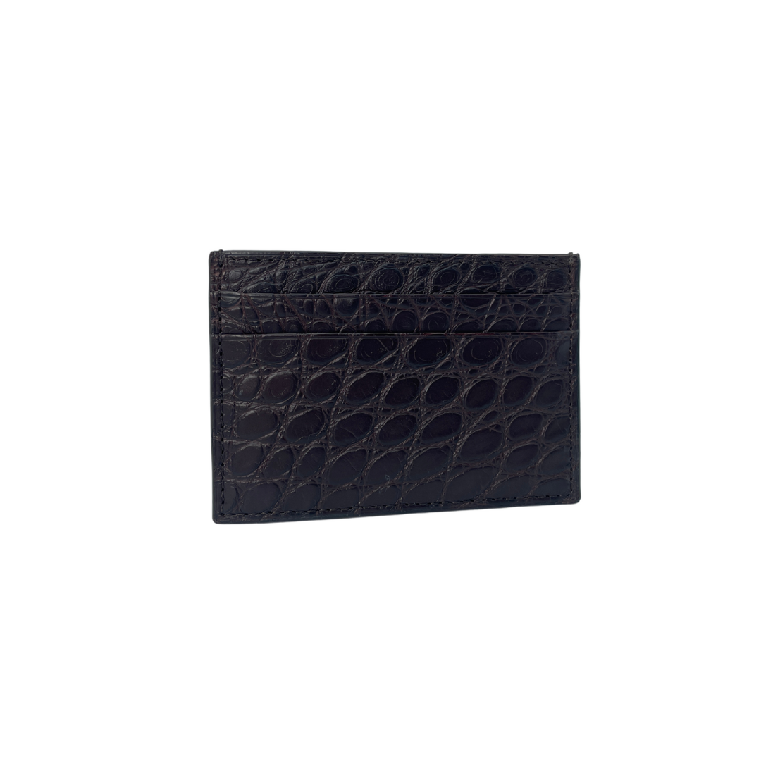 Small Crocodile Leather Credit Card Holder - Square