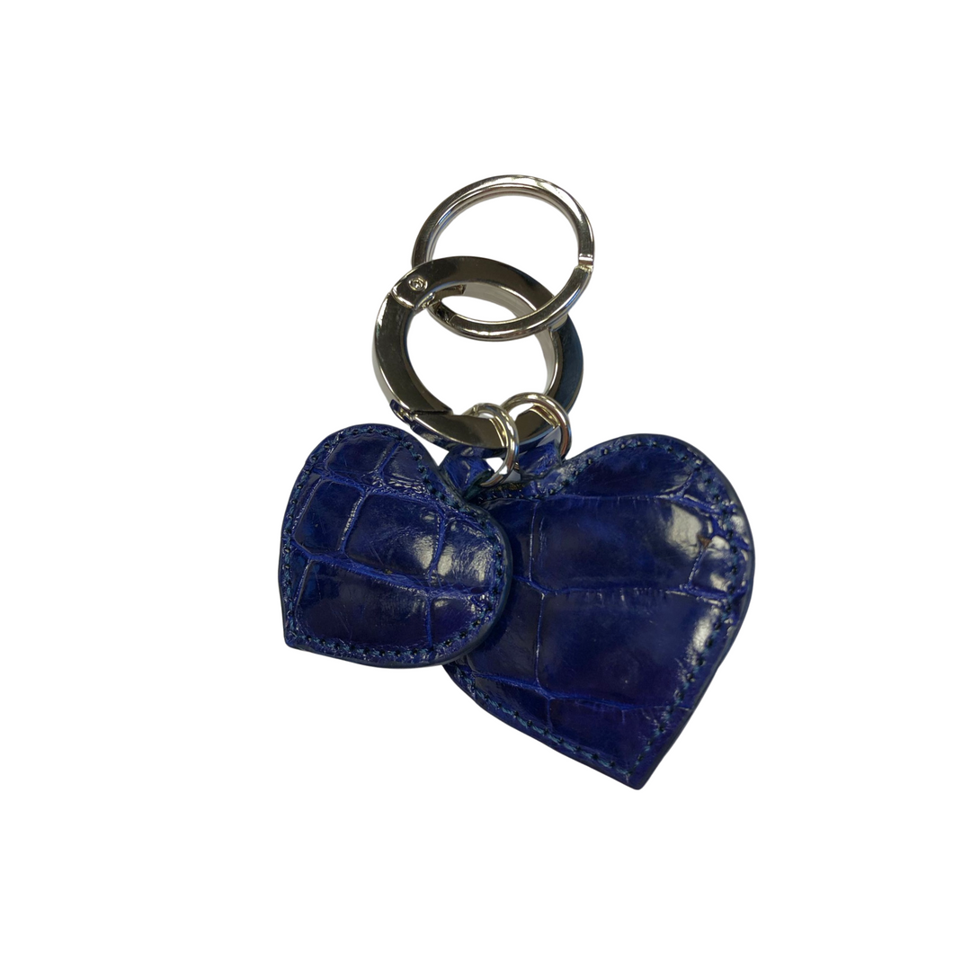 Two Hearts Crocodile Leather Keychain