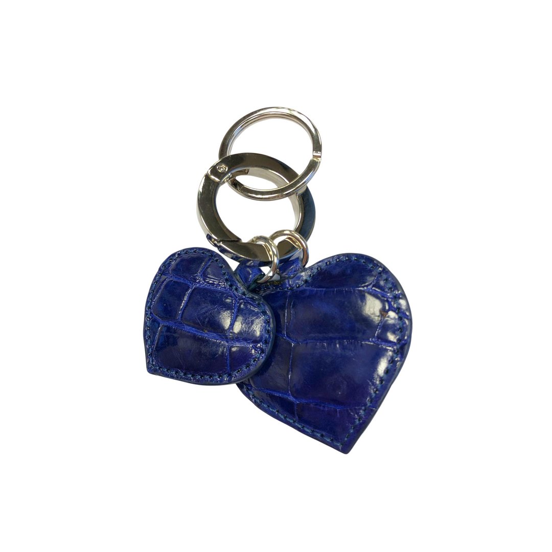 Two Hearts Crocodile Leather Keychain