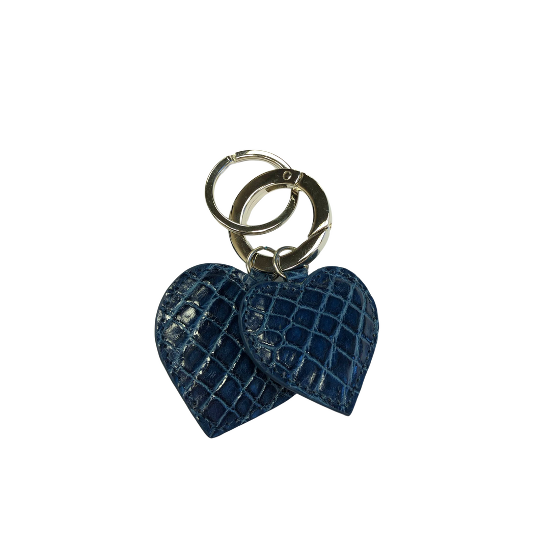 Two Hearts Crocodile Leather Keychain