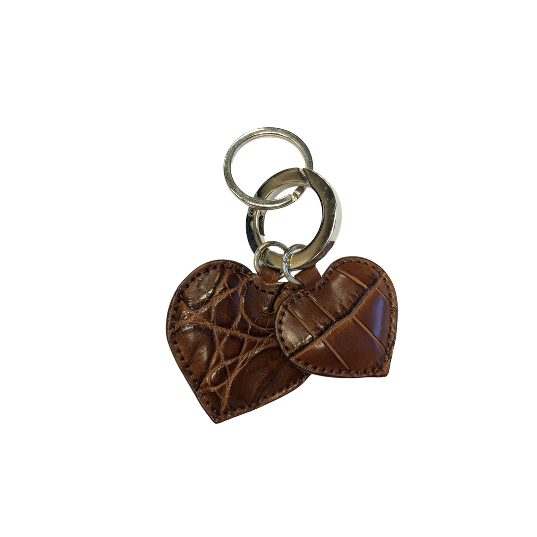 Two Hearts Crocodile Leather Keychain