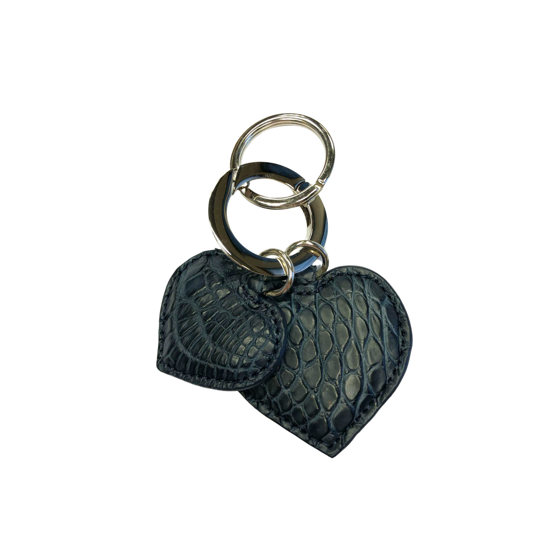 Two Hearts Crocodile Leather Keychain