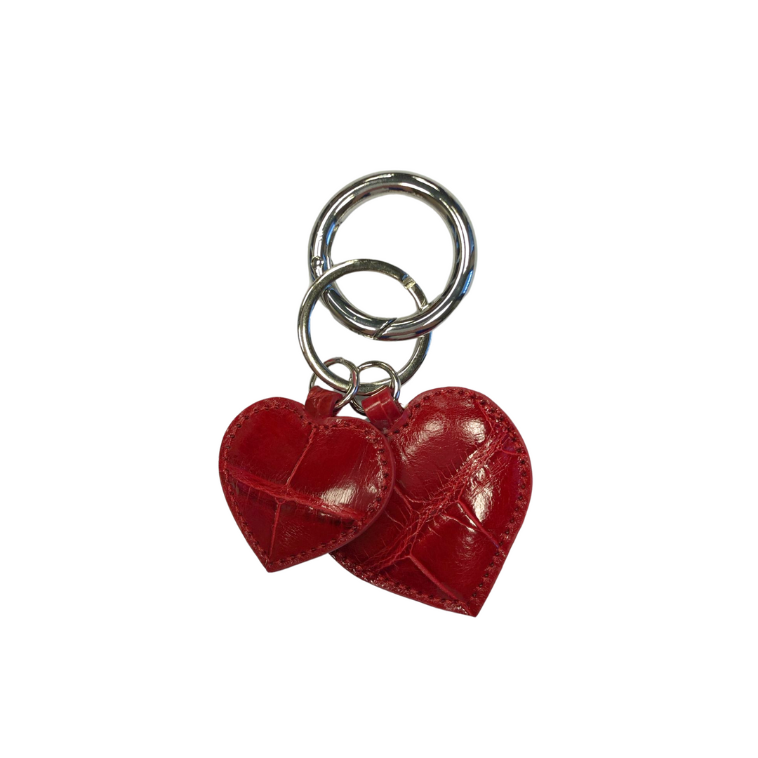 Two Hearts Crocodile Leather Keychain