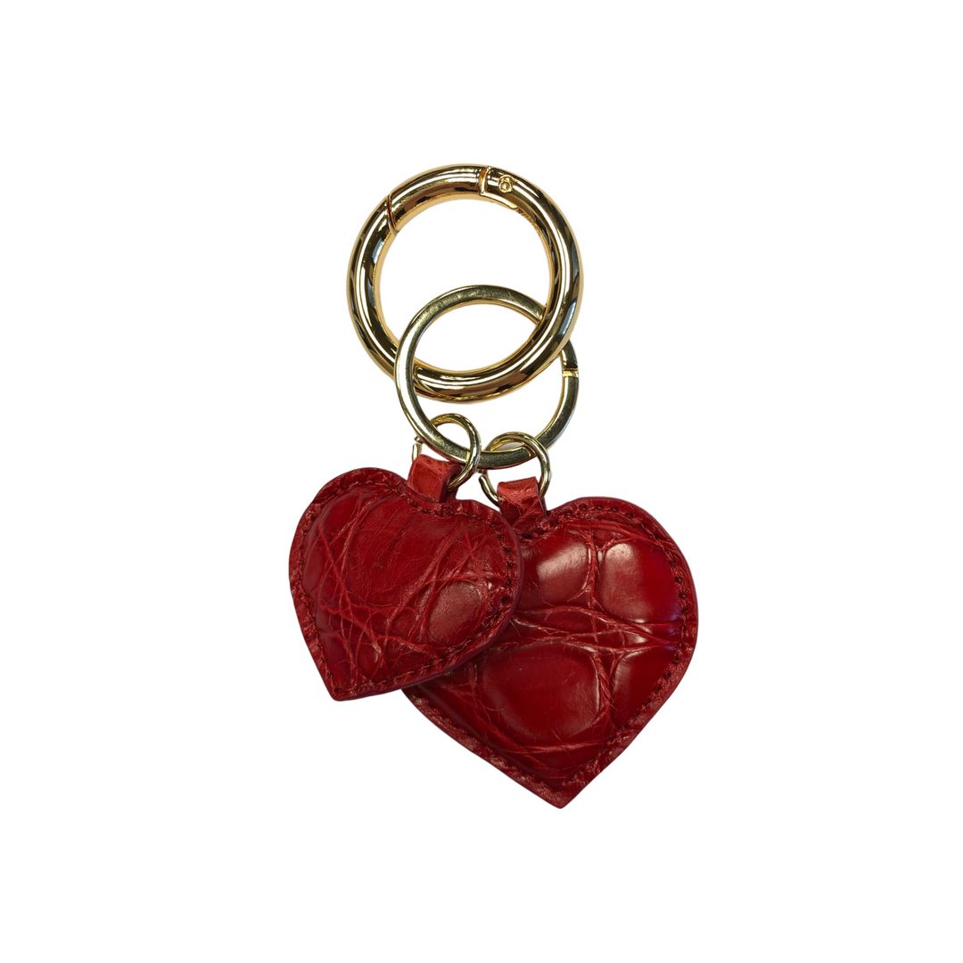 Two Hearts Crocodile Leather Keychain