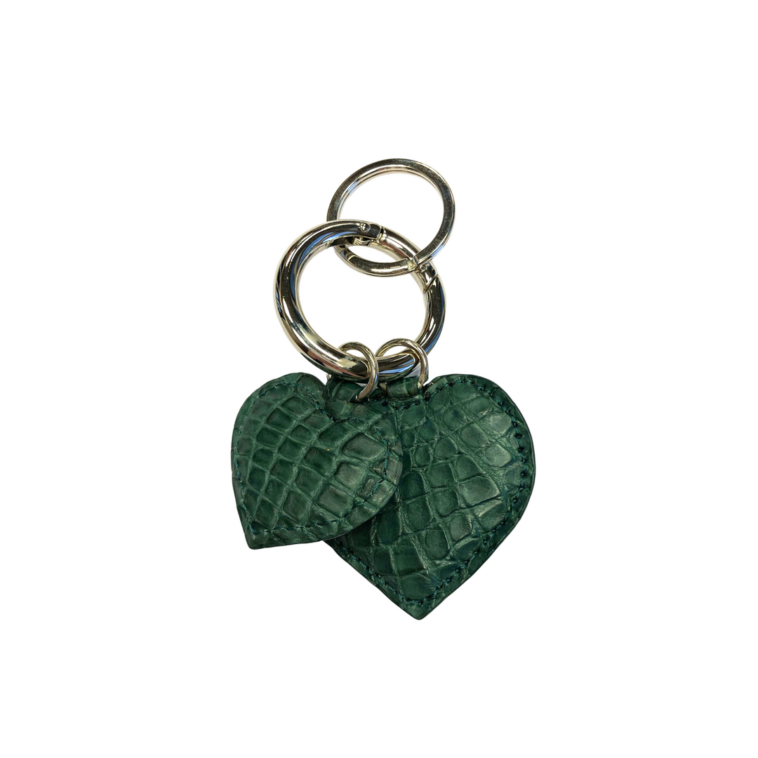 Two Hearts Crocodile Leather Keychain