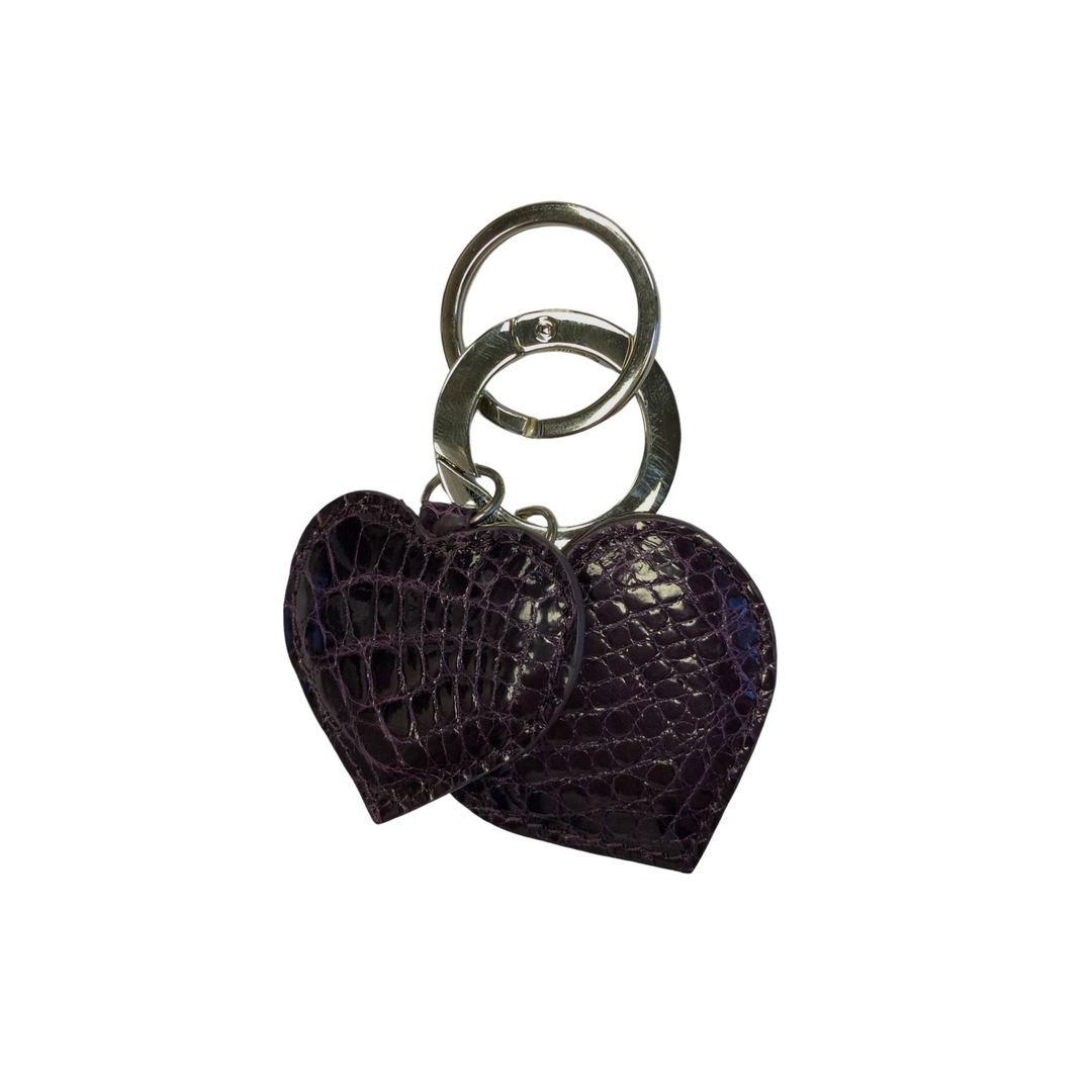 Two Hearts Crocodile Leather Keychain