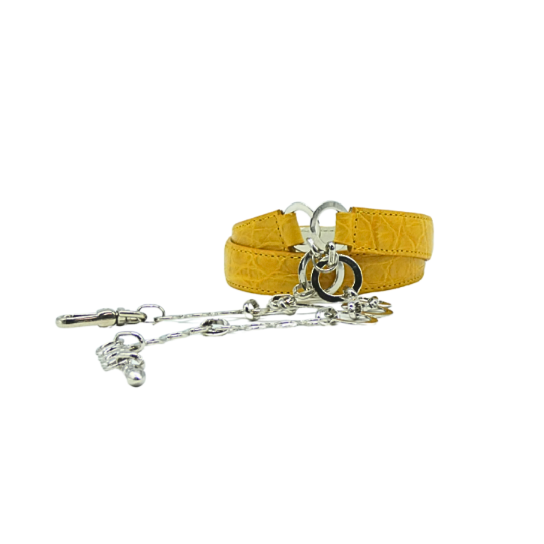 20mm Crocodile Leather Belt with Chain Closure in Silver Finish