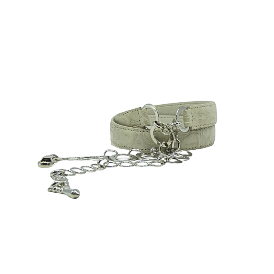 20mm Crocodile Leather Belt with Chain Closure in Silver Finish