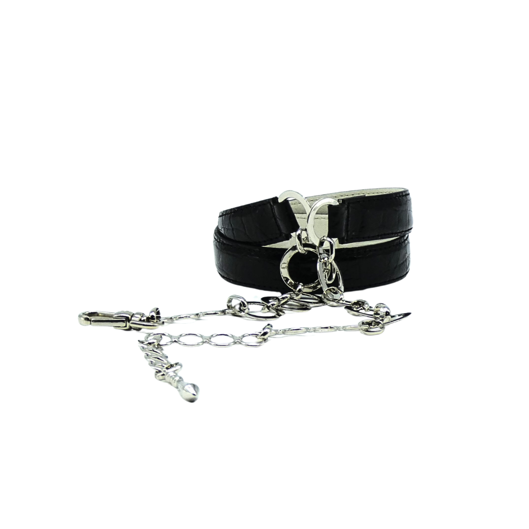 20mm Crocodile Leather Belt with Chain Closure in Silver Finish