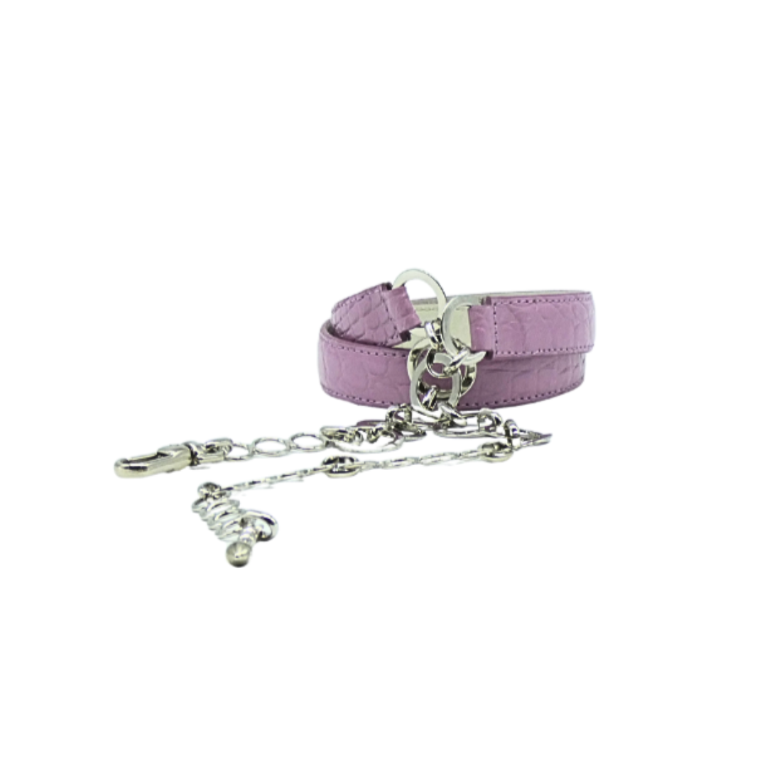 20mm Crocodile Leather Belt with Chain Closure in Silver Finish
