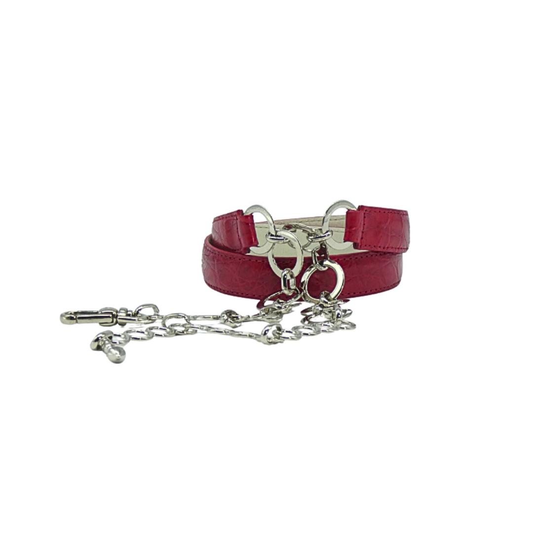 20mm Crocodile Leather Belt with Chain Closure in Silver Finish