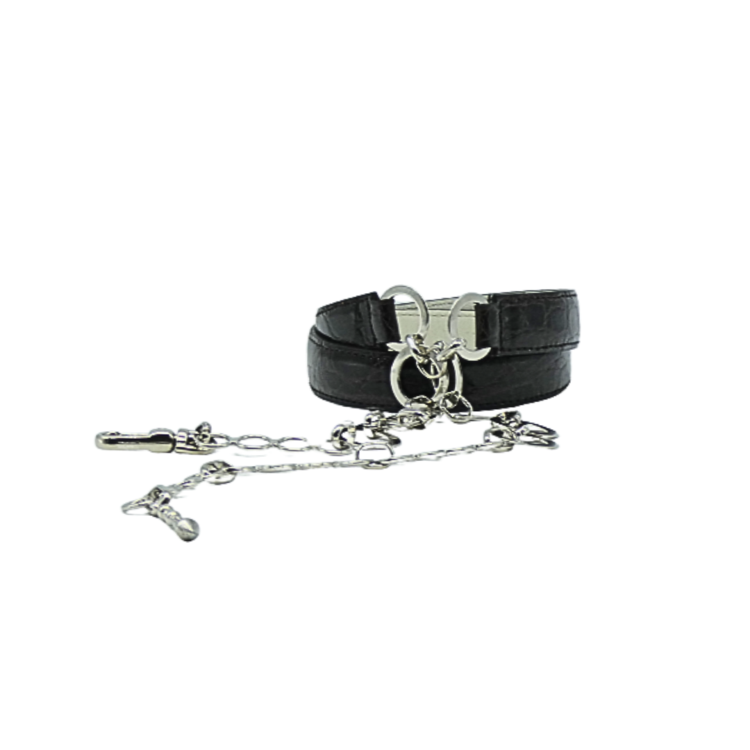 20mm Crocodile Leather Belt with Chain Closure in Silver Finish