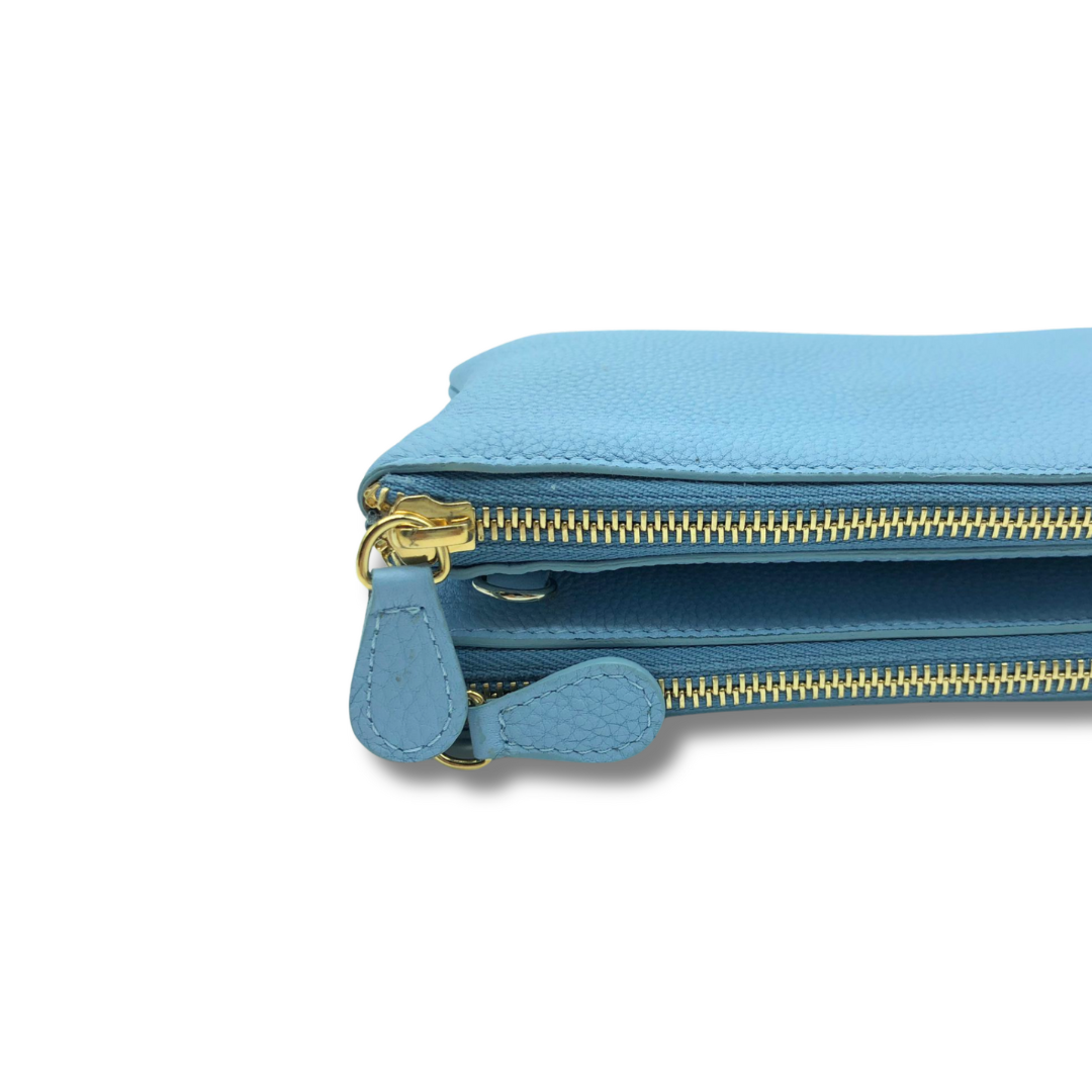 Genuine Leather Shoulder Bag with Double Compartment and Zip Closure