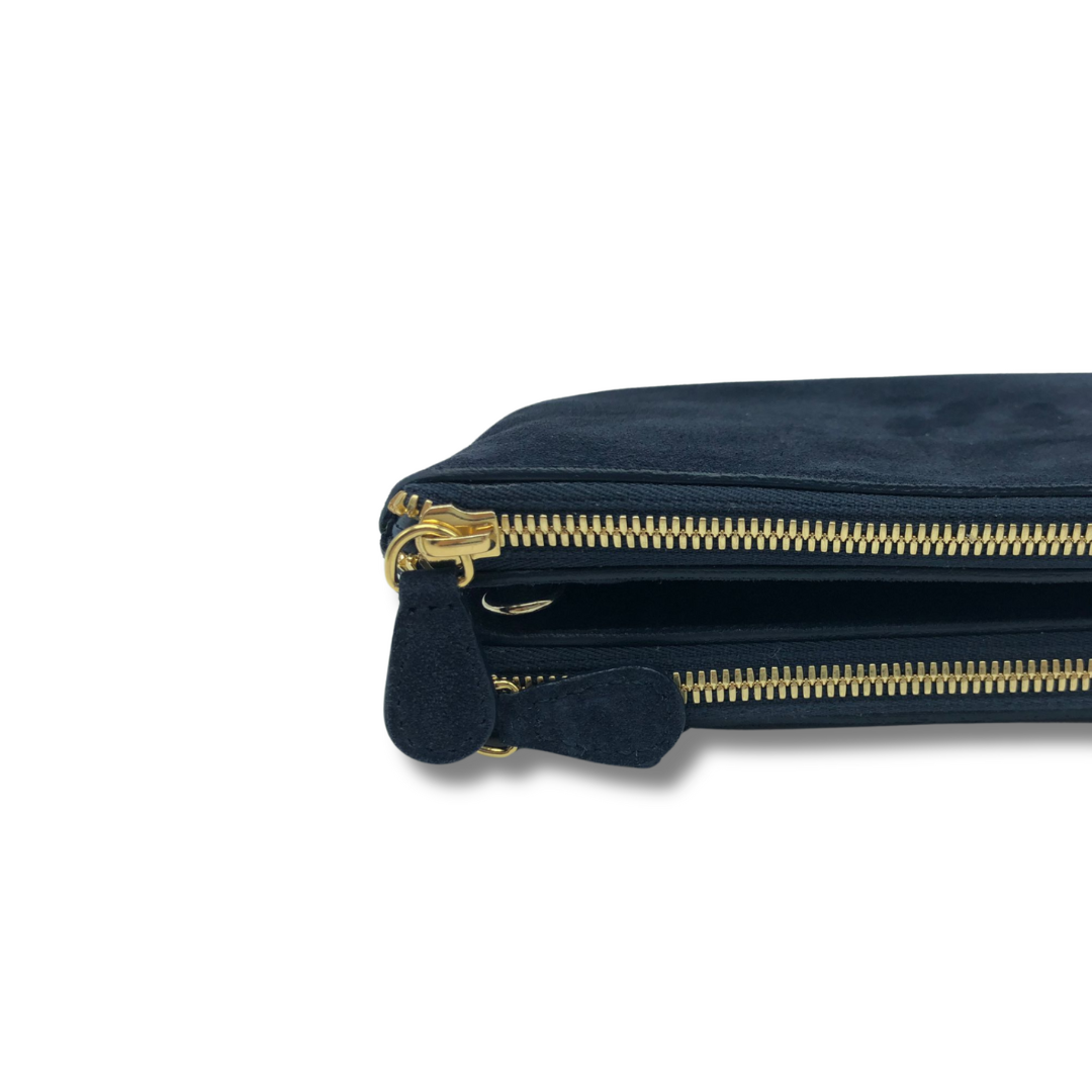 Genuine Leather Shoulder Bag with Double Compartment and Zip Closure