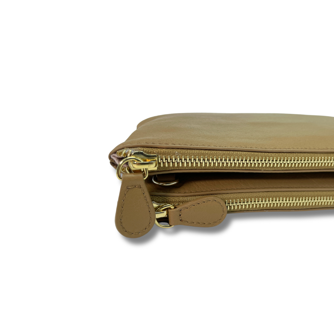 Genuine Leather Shoulder Bag with Double Compartment and Zip Closure