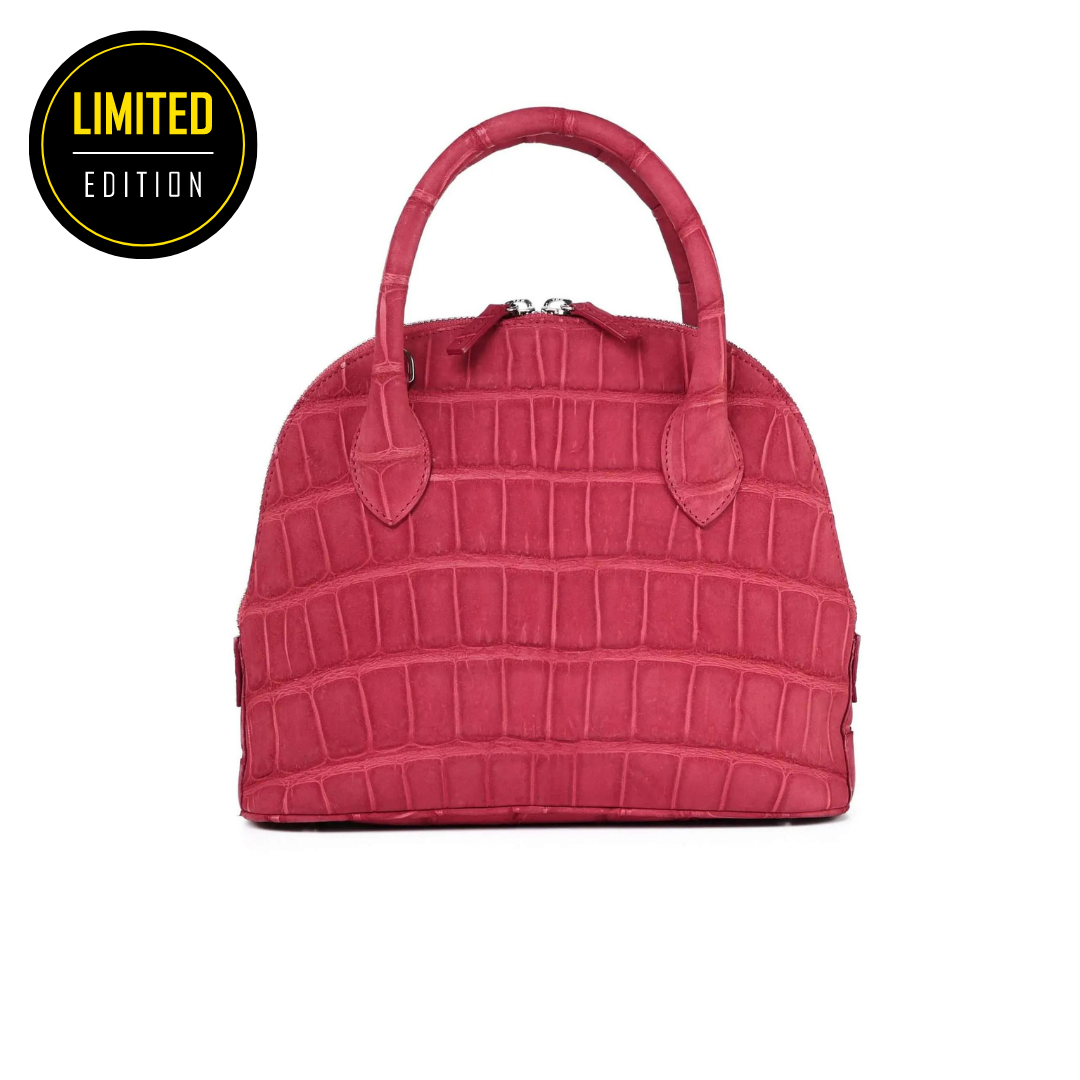 Mini Handle Bag in Crocodile Leather with Suede Finish