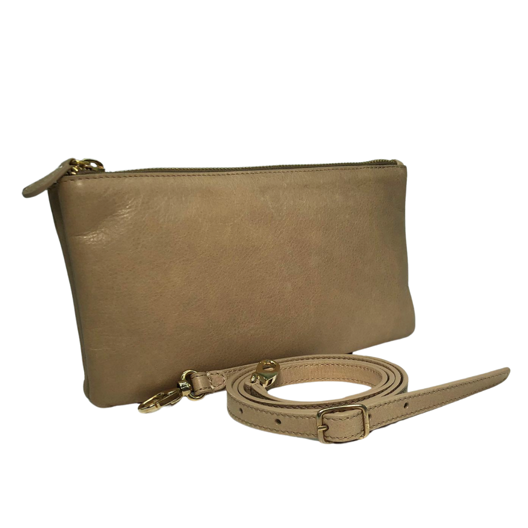 Genuine Leather Shoulder Bag with Double Compartment and Zip Closure