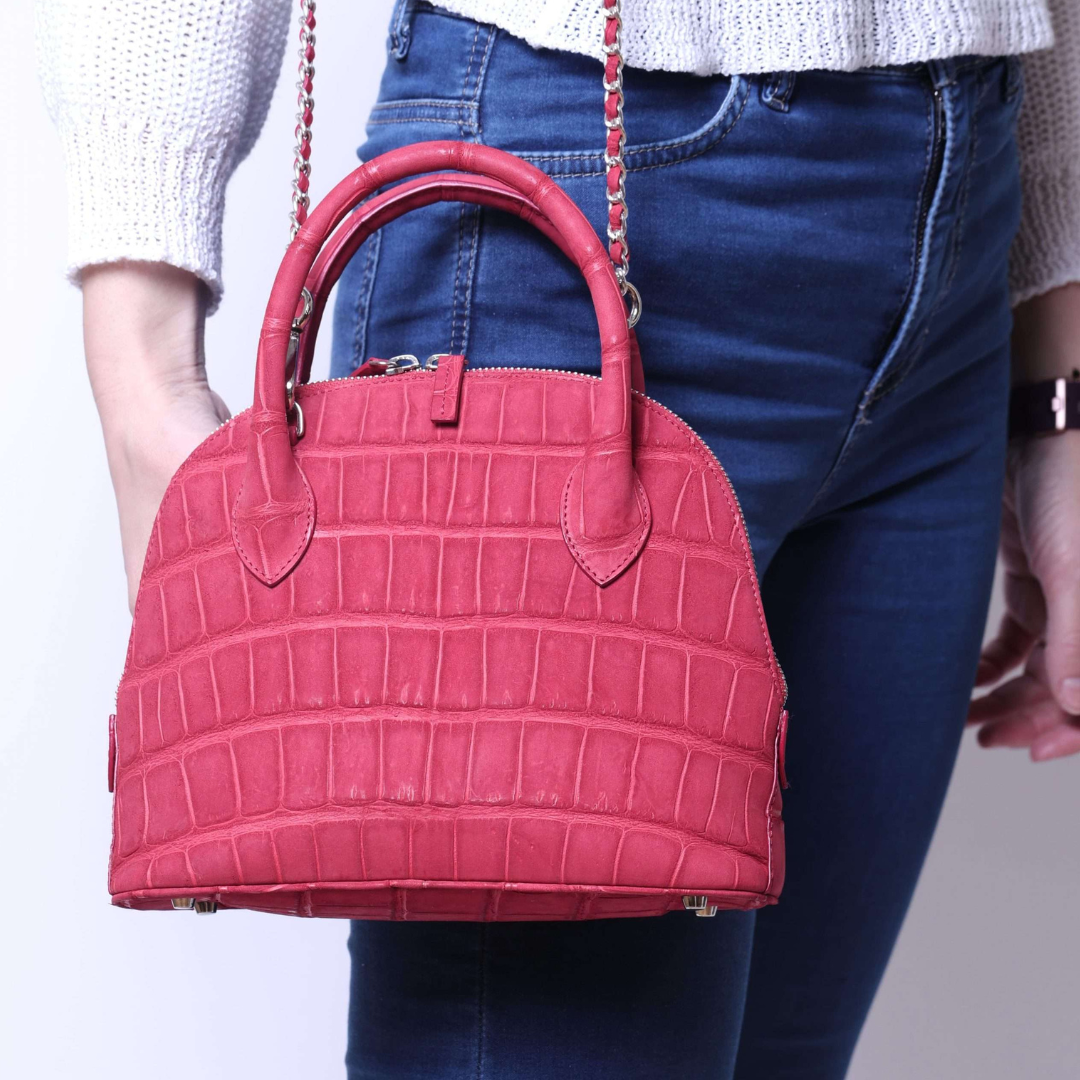 Mini Handle Bag in Crocodile Leather with Suede Finish