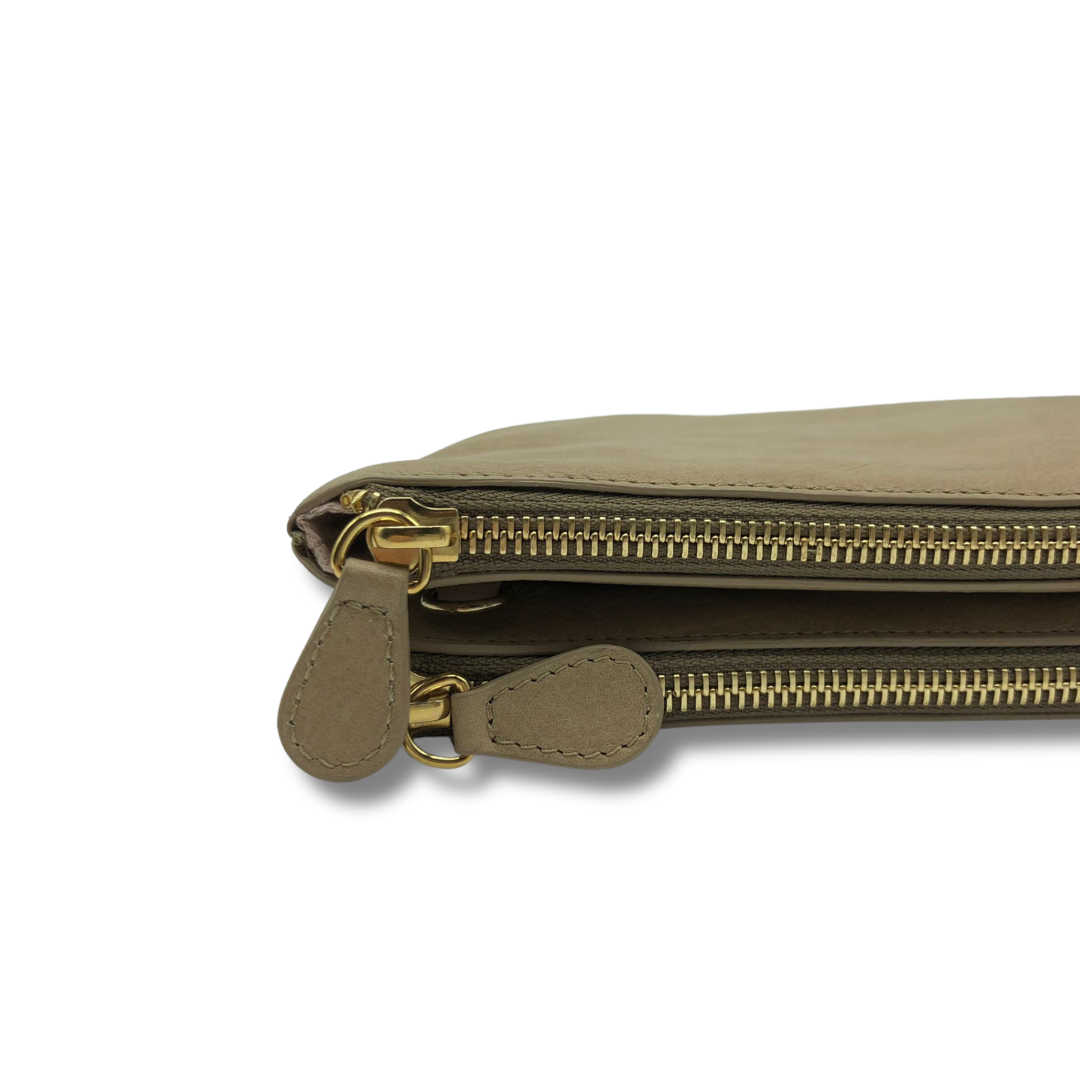 Genuine Leather Shoulder Bag with Double Compartment and Zip Closure